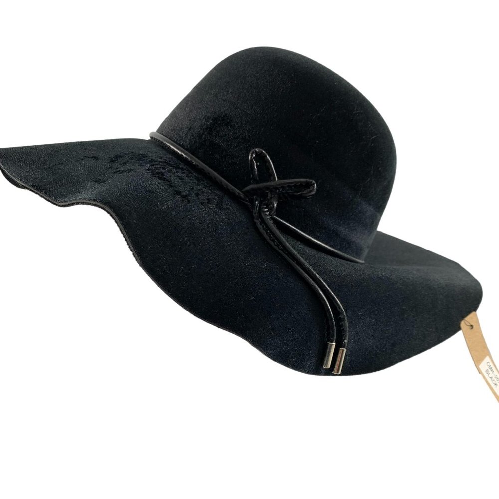 Justin & Taylor Womens Sun Hat Black Faux Suede Black Cord Tie Trim OS New